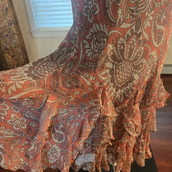 100% Silk Y2K Ruffled Paisley Floral Maxi Skirt Pink Cream Womens Size 14 - Picture 3 of 11